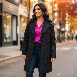 NWOT Chico's Women's Black Shimmer Snakeskin Mid Length Jacket 12